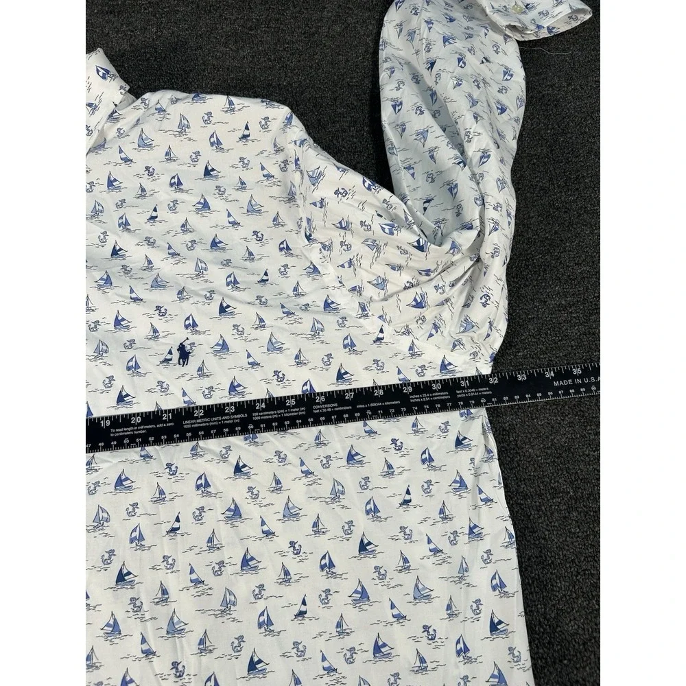 New Polo Ralph Lauren Shirt 3XLT White‎ Sailboat Print Nautical Preppy Stretch